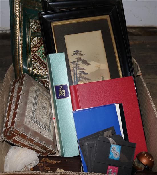 Stamps, boxes, clock etc